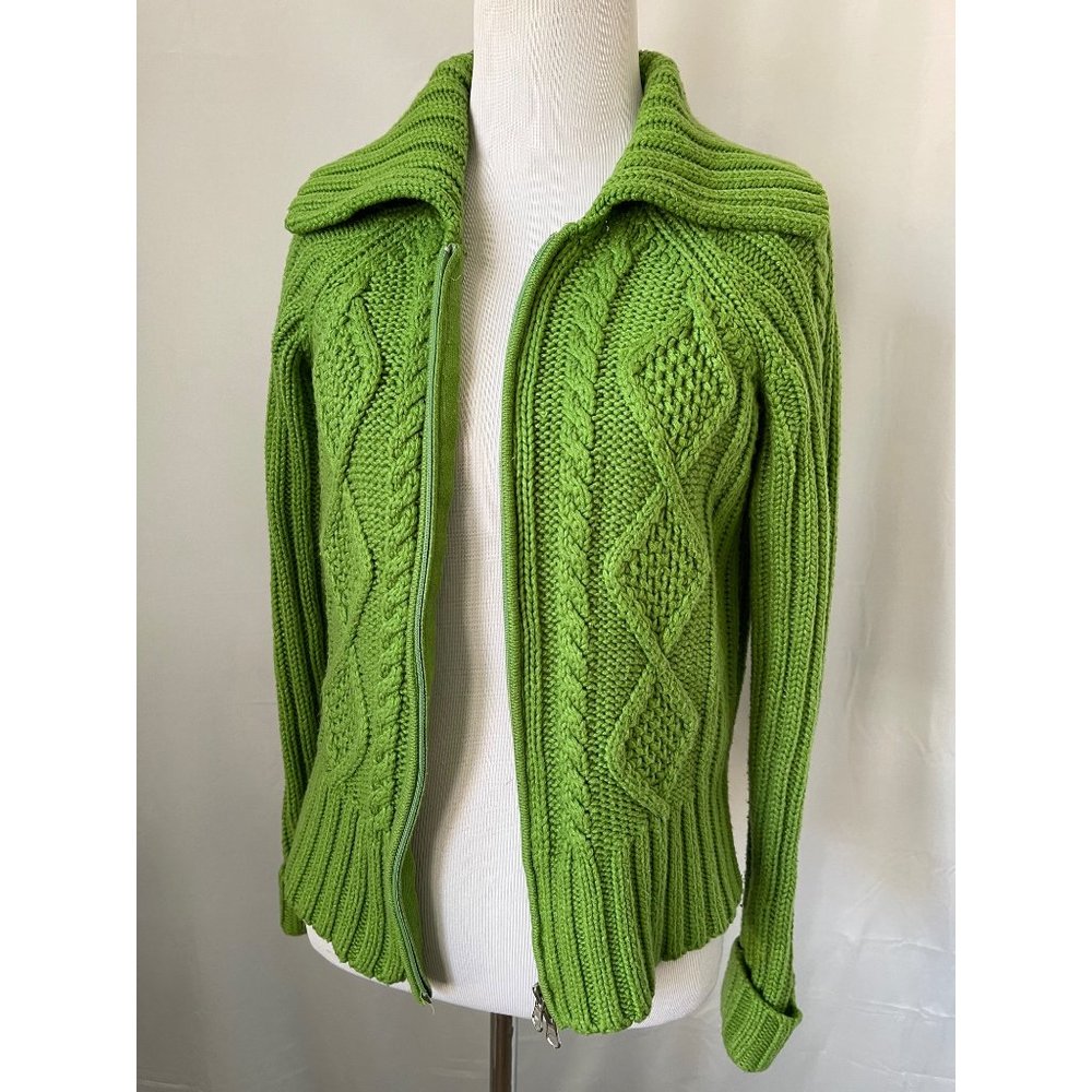 St. John's Bay Green Long Sleeve Ribbed Cable Knit Zip Front Cardigan Sweater - Picture 10 of 13